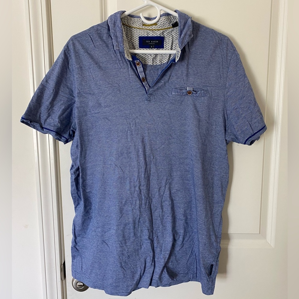 Ted Baker London Mens Blue Striped Short Sleeve Collared Polo Shirt